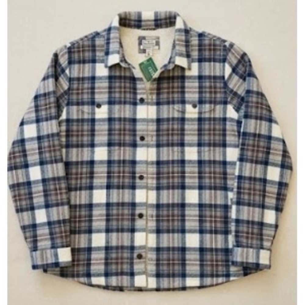 L.L. Bean Sherpa Lined Flannel Shirt Jacket‎ Blue Plaid Women's 2X Plus Shacket